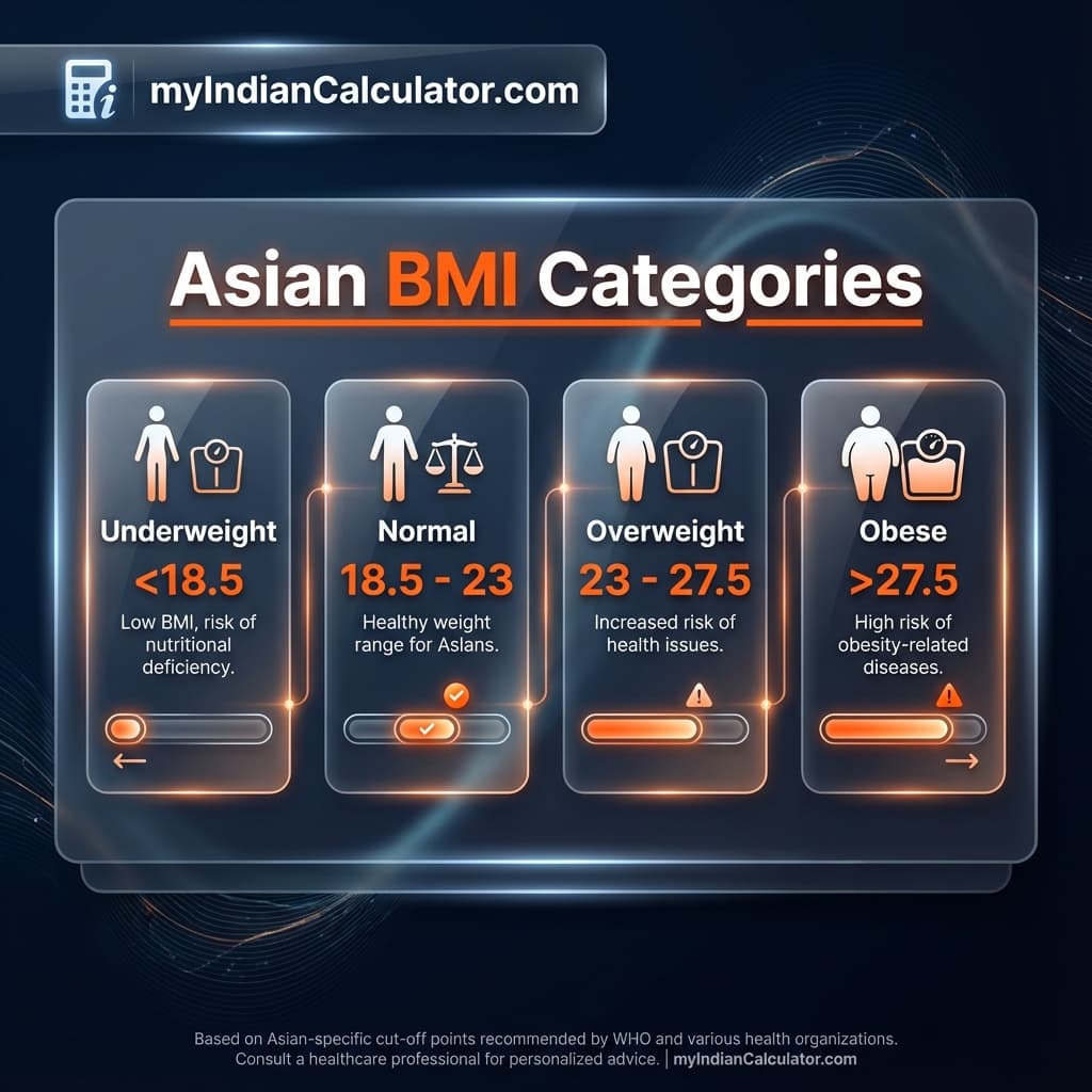 Asian BMI Calculator Rate Chart, Slabs, and Comparison Data for Indian Users