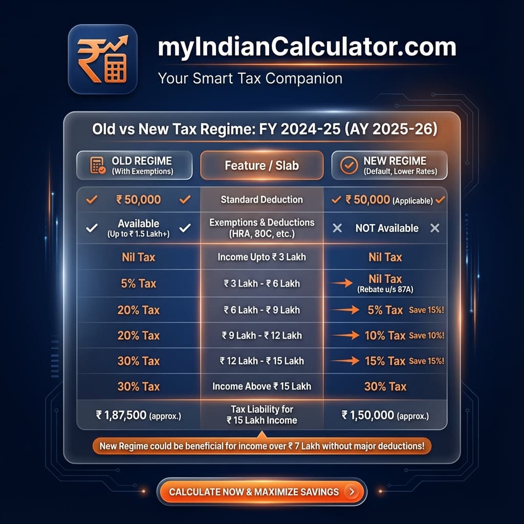 Income Tax Calculator (FY 2025-26) Online Calculator India - Result Preview and Financial Dashboard